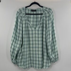 3For$20 Lane Bryant Mint Plaid Blouse size 22